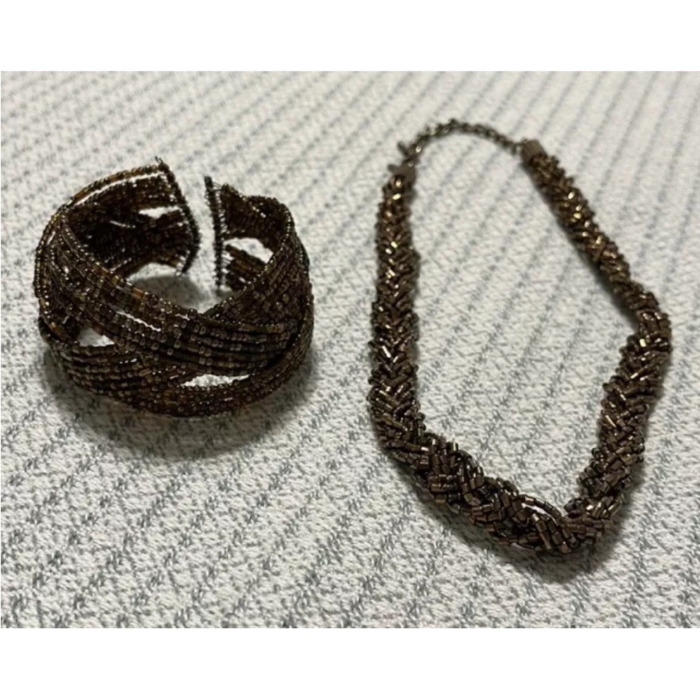 Crown PD Necklace & Unbranded Bracelet, Brown Bronze Colored Beaded Set